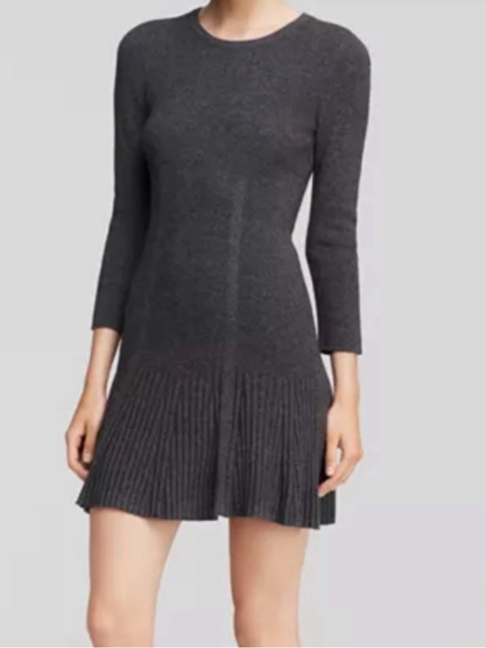 Joie black Grey Long-Sleeve Pleated Hem Knit wool & cashmere Dress